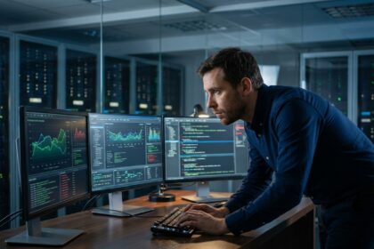 Analyste sécurité informatique en action sur son poste