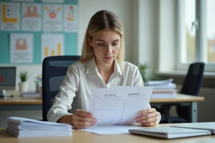 Assistante scolaire en réunion dans son bureau organisé