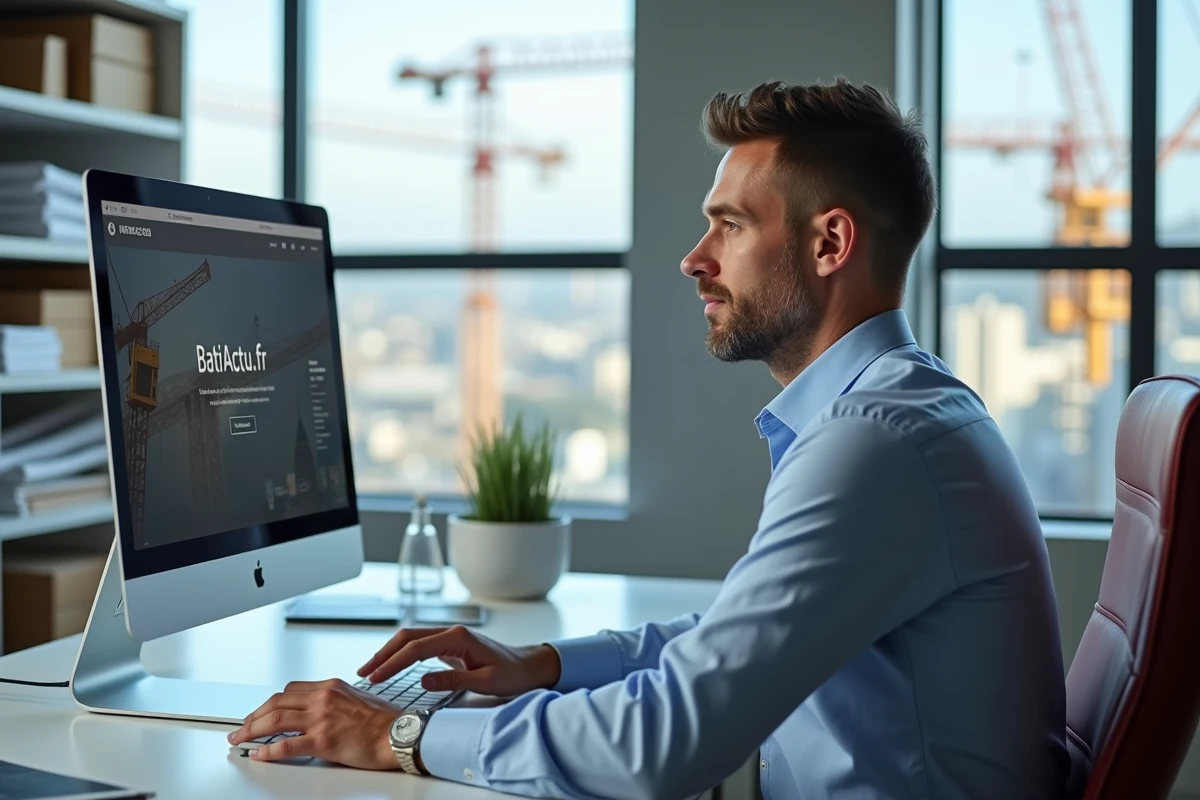 Chef de projet regardant le site BatiActu sur un écran