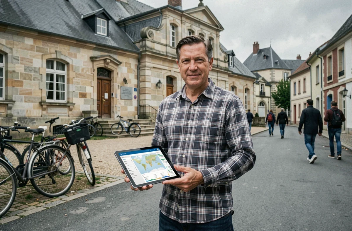 Élu ou chargé de mission consultant une plateforme de données économiques territoriales en centre-ville