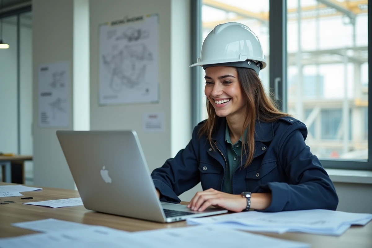 Jeune femme coordonnatrice de chantier au bureau