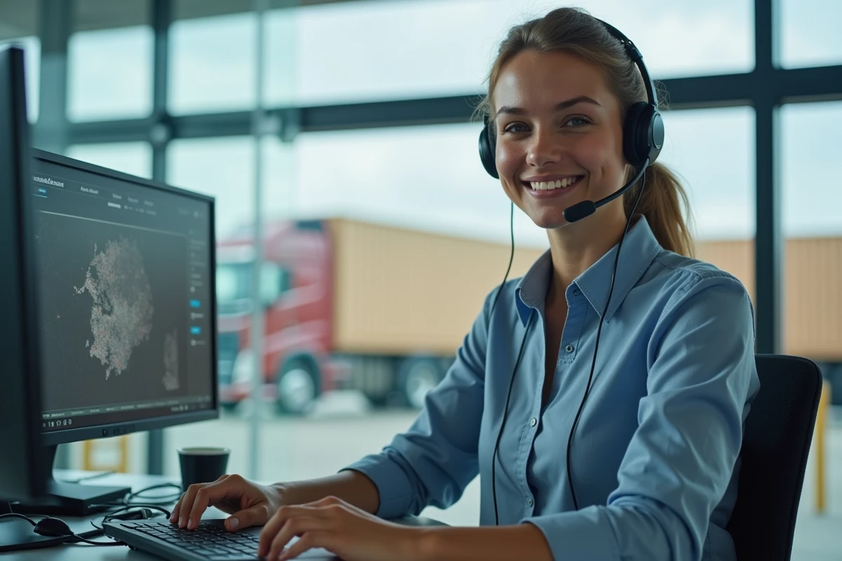 Jeune coordinatrice logistique au bureau moderne