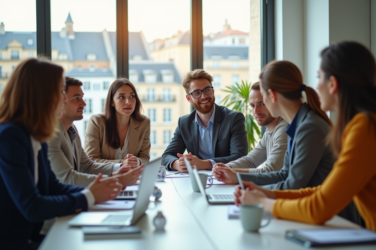 Groupe de jeunes professionnels en brainstorming à Bordeaux