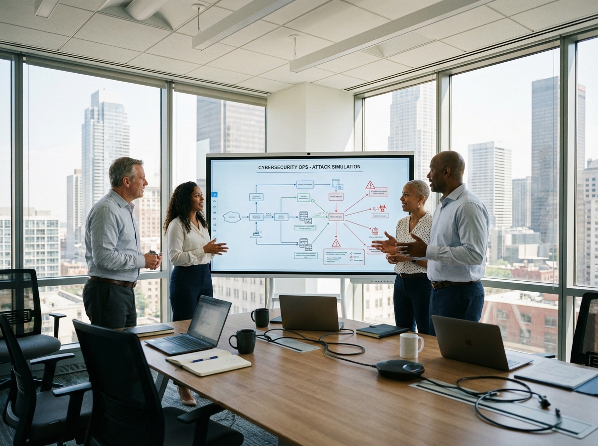 Equipe de cybersécurité en réunion collaborative
