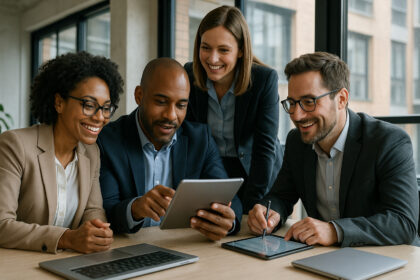 Groupe de professionnels en réunion dans un bureau moderne
