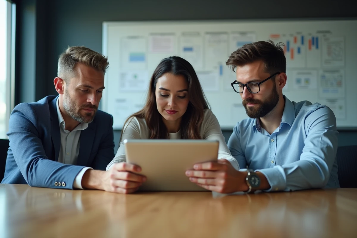 Groupe de professionnels configurant un systeme de reservation