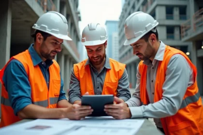 Groupe de professionnels de la construction autour d'une table