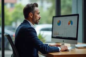 Expert SEO Cédric Guérin travaillant sur des analyses de référencement à Chiang Mai dans un espace de co-working moderne