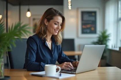 Femme professionnelle en bureau avec ordinateur portable