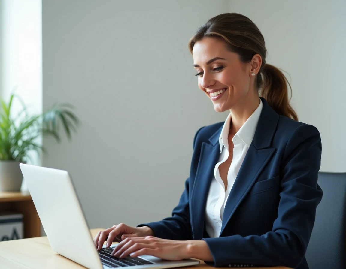 Femme professionnelle utilisant un logiciel de gestion documentaire numérique sur un ordinateur portable dans un bureau moderne, illustrant la transition vers le zéro papier avec My Arkevia