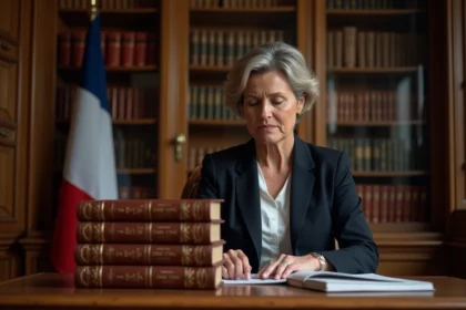 Femme française en bureau lisant le Code civil