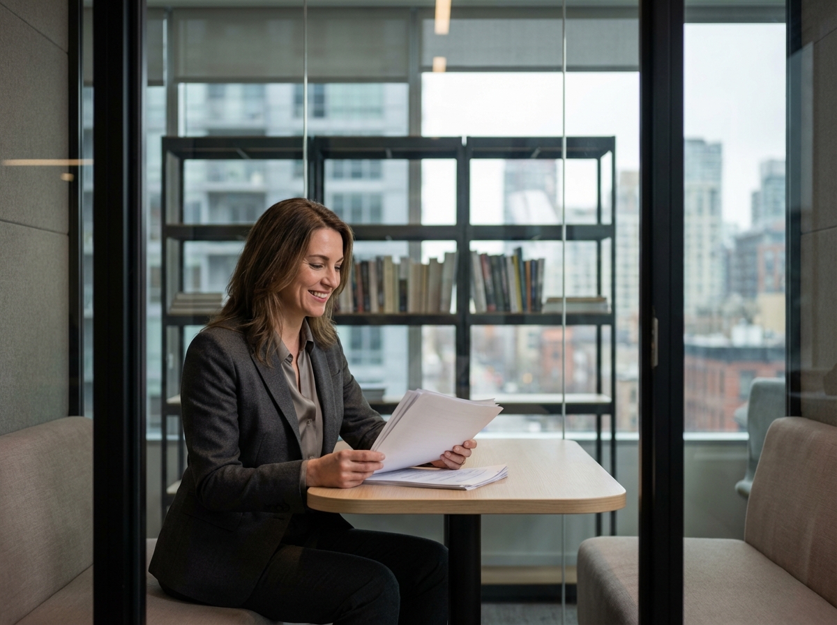 Femme dirigeante en réunion privée dans un bureau élégant