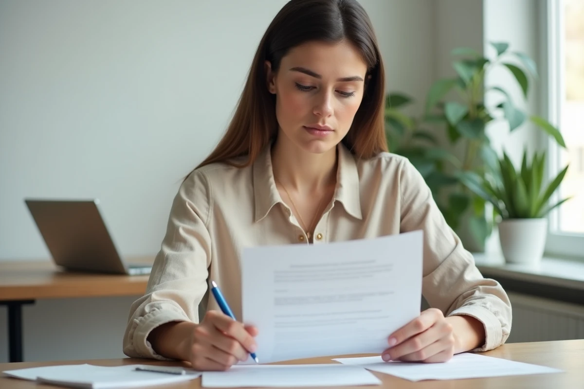 Femme entrepreneur préparant son dossier de création de micro entreprise URSSAF à son bureau
