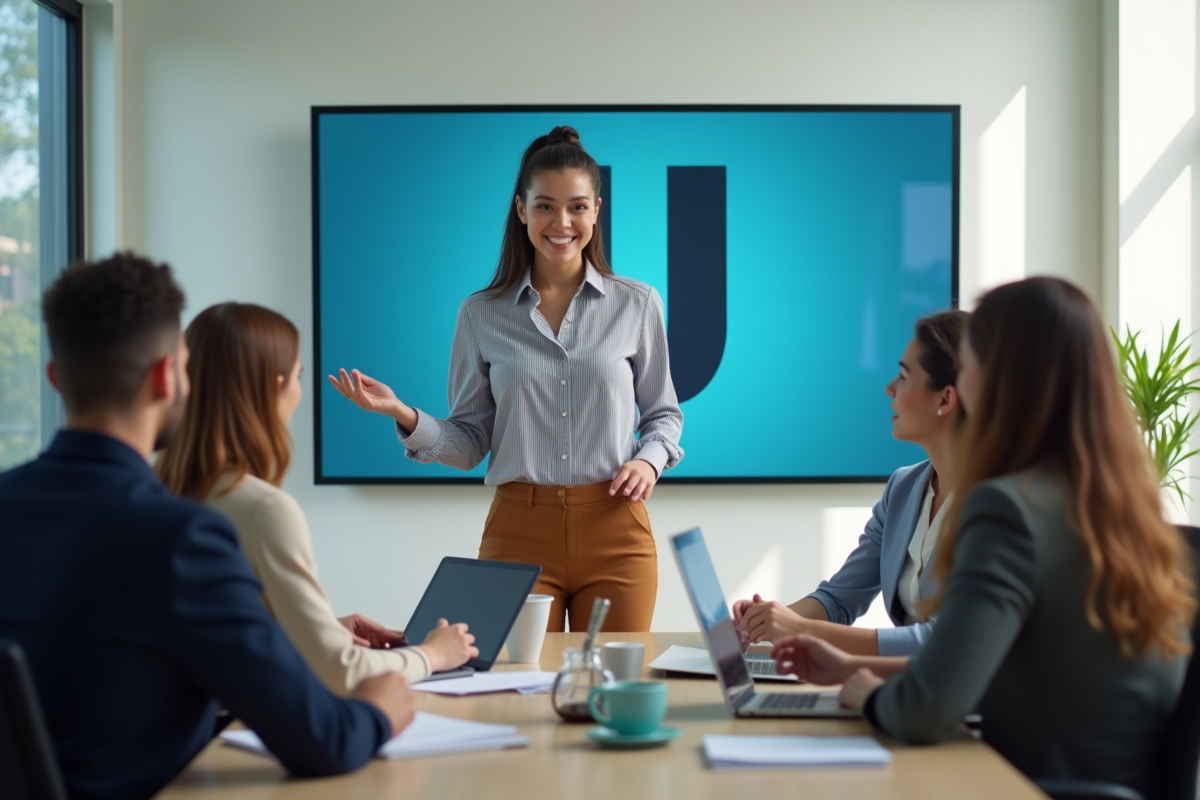 Jeune femme professionnelle présentant un projet en réunion