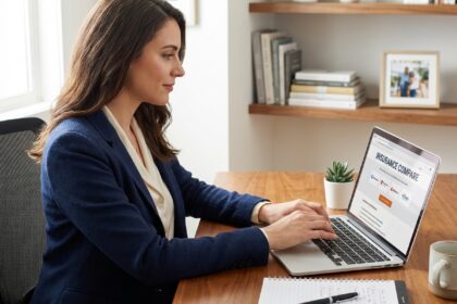 Femme professionnelle au bureau moderne avec ordinateur