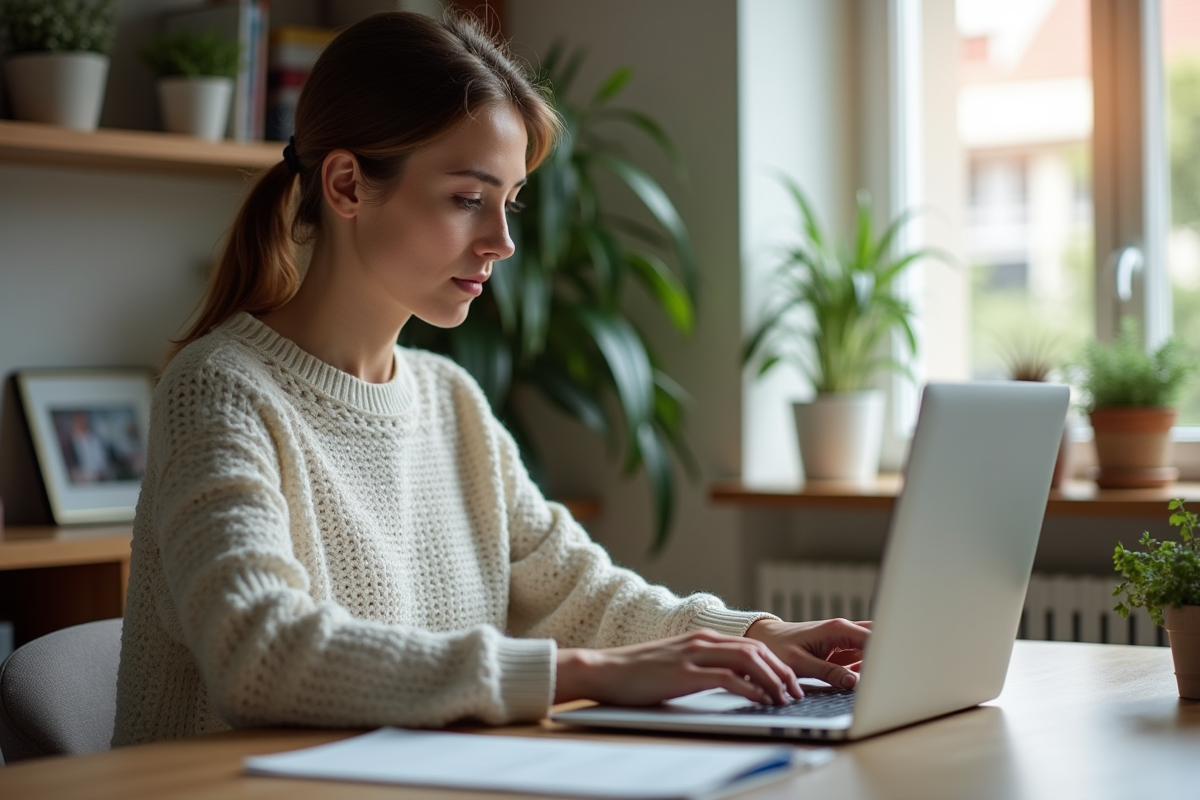 Femme travaillant sur son ordinateur dans un bureau à domicile