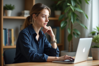 Femme travaillant sur son ordinateur dans un bureau moderne