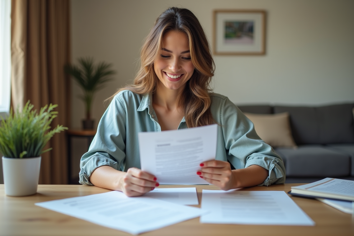 Femme confiante vérifiant ses diplômes à la maison