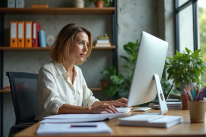 Employée municipale au bureau moderne en office casual