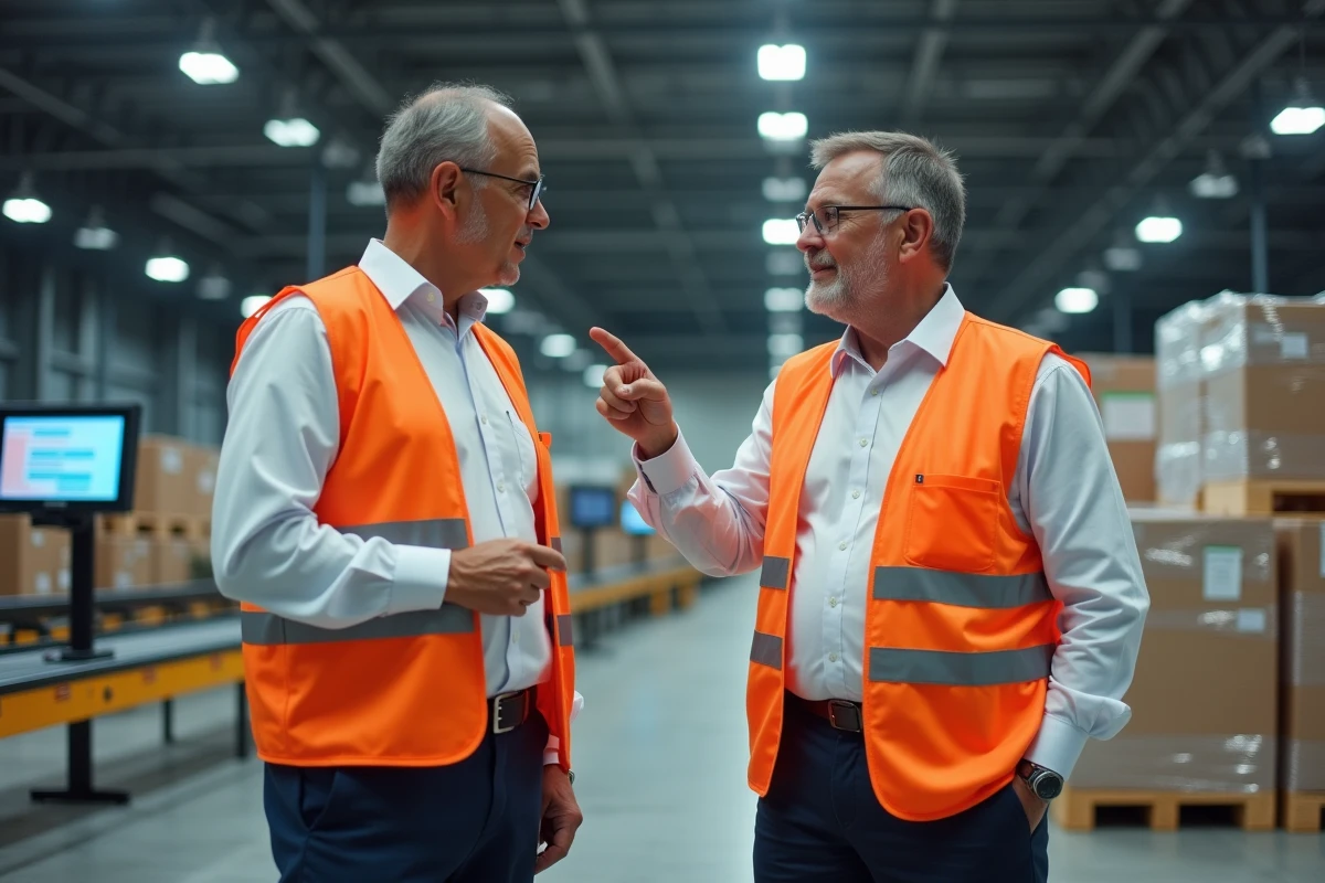 Employé débutant recevant une formation sur le terrain dans un centre de distribution logistique