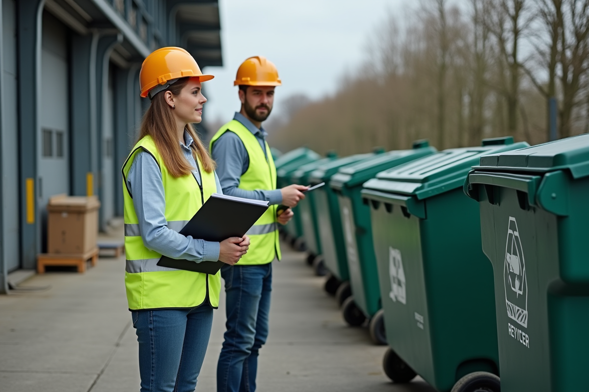 Jeune femme gestionnaire avec plan et inspecteur environnement