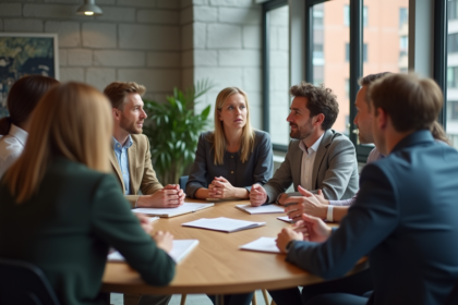 Groupe de personnes en discussion dans un centre communautaire