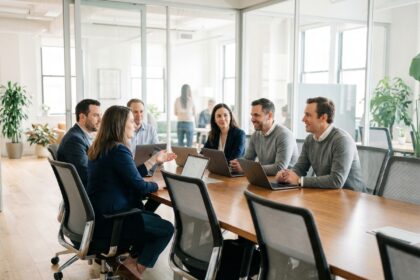 Groupe de professionnels collaborant dans un bureau moderne