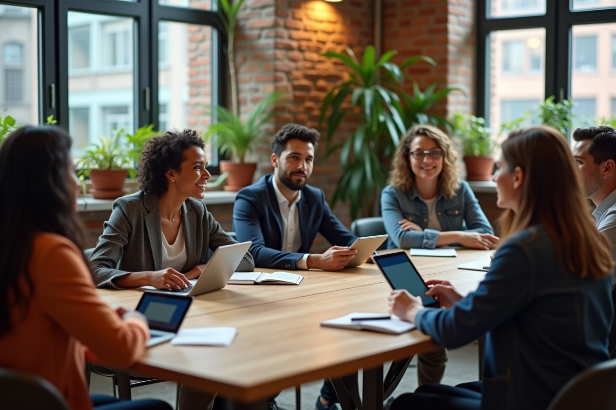 Professionnels en formation dans un espace coworking
