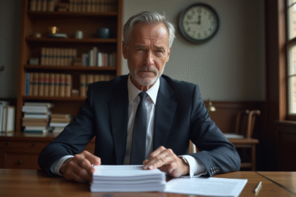 Homme d'affaires en costume dans un bureau de droit