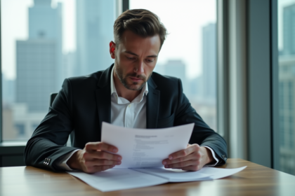 Homme d'affaires en blazer blanc dans un bureau moderne