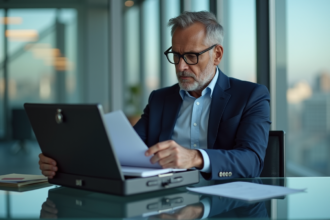 Homme d'affaires en costume dans un bureau moderne