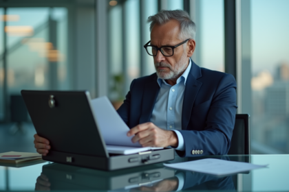 Homme d'affaires en costume dans un bureau moderne