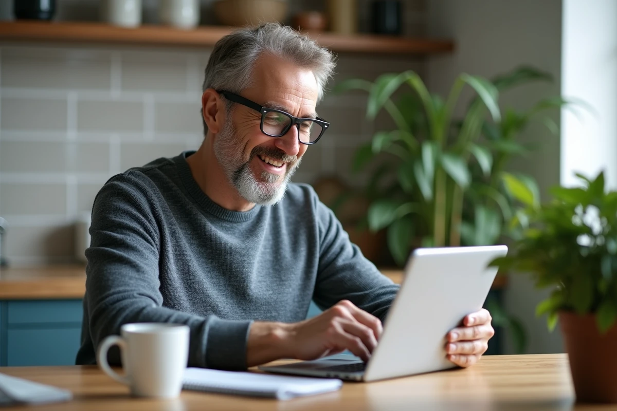 Homme discutant avec un tableau de bord lors d