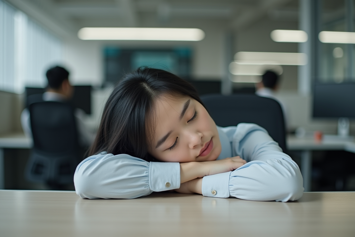 Jeune femme d'affaires en pause sommeil au bureau