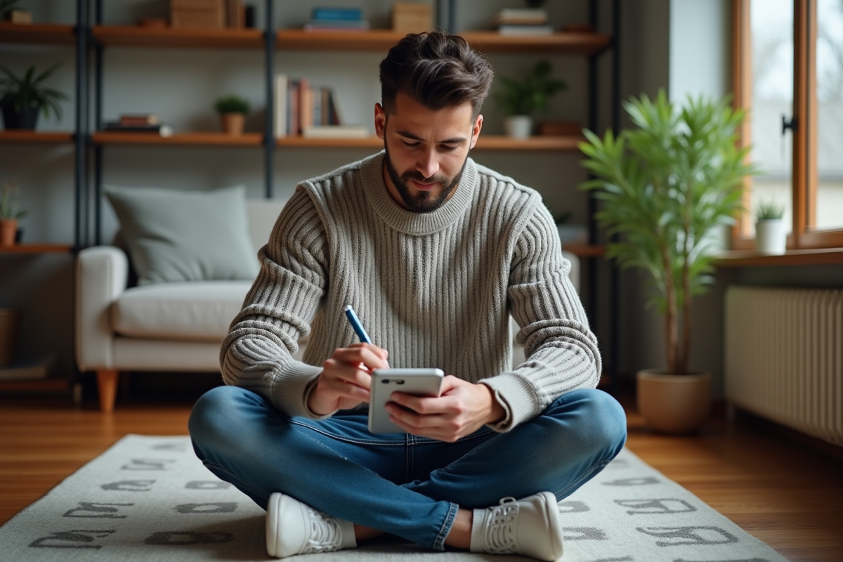 Jeune homme relaxe utilisant son smartphone à la maison