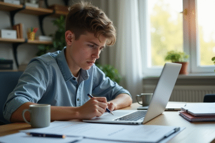 Jeune auto-entrepreneur remplissant un rapport d'accident au bureau