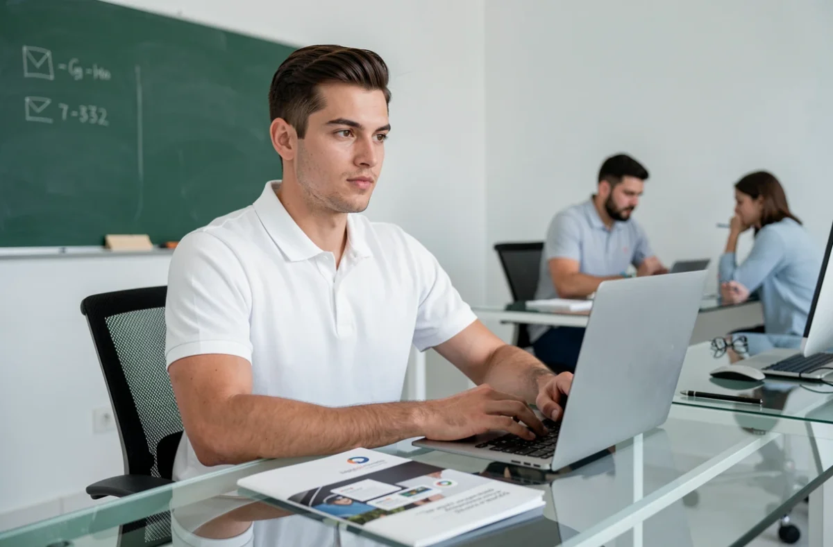 Entrepreneur de l'agence Newp travaillant sur un projet de création web dans un bureau startup minimaliste