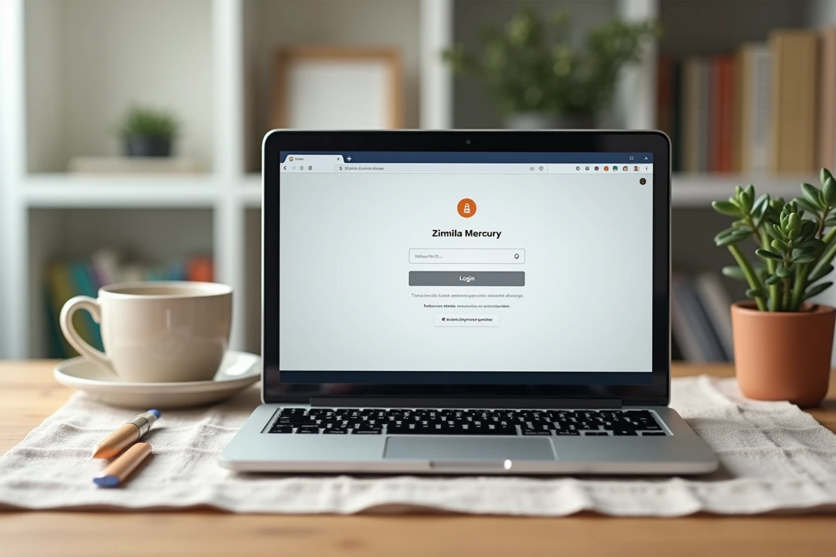 Écran d'ordinateur portable affichant la page de connexion sécurisée Zimbra Mercure avec authentification à deux facteurs
