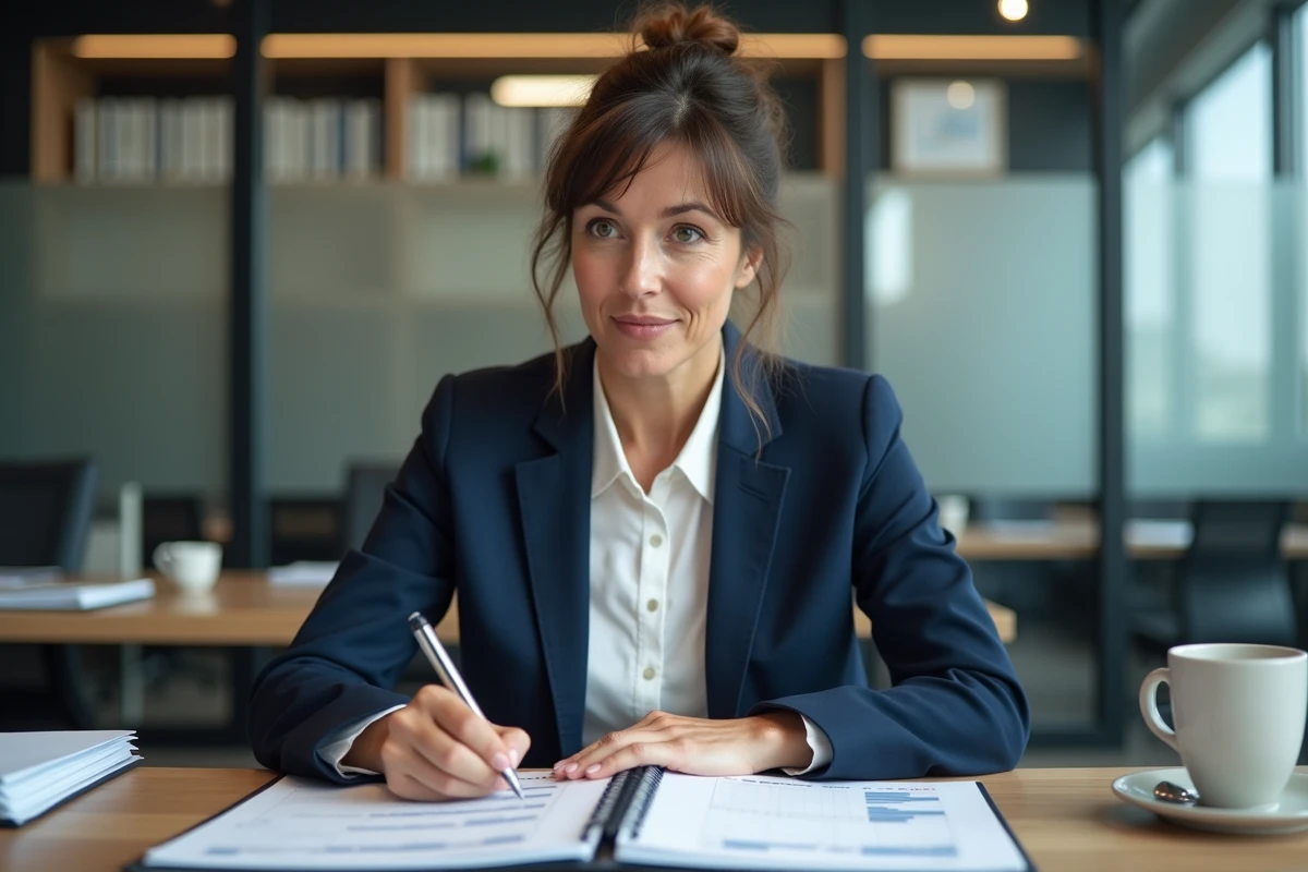 Responsable RH annotant un calendrier de congés trimestriels sur son bureau en open space, illustrant la gestion des jours de repos selon la Convention 66