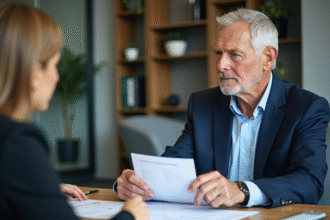 Homme senior remet une lettre de retraite à une femme manager