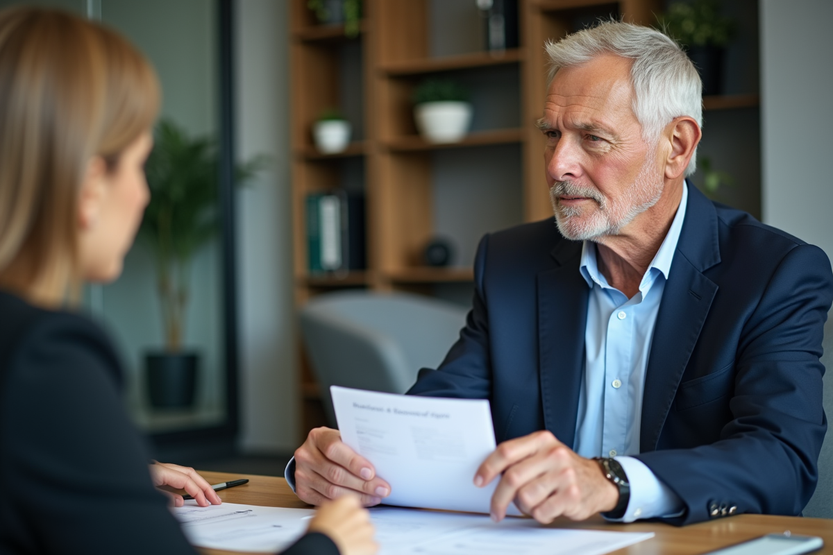 Homme senior remet une lettre de retraite à une femme manager