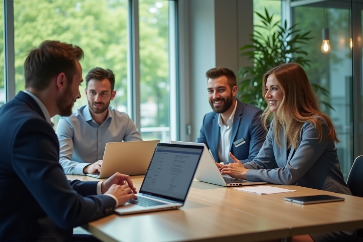Groupe de trois personnes discutant lors d