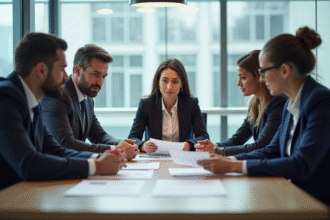 Groupe de professionnels en réunion pour le recrutement