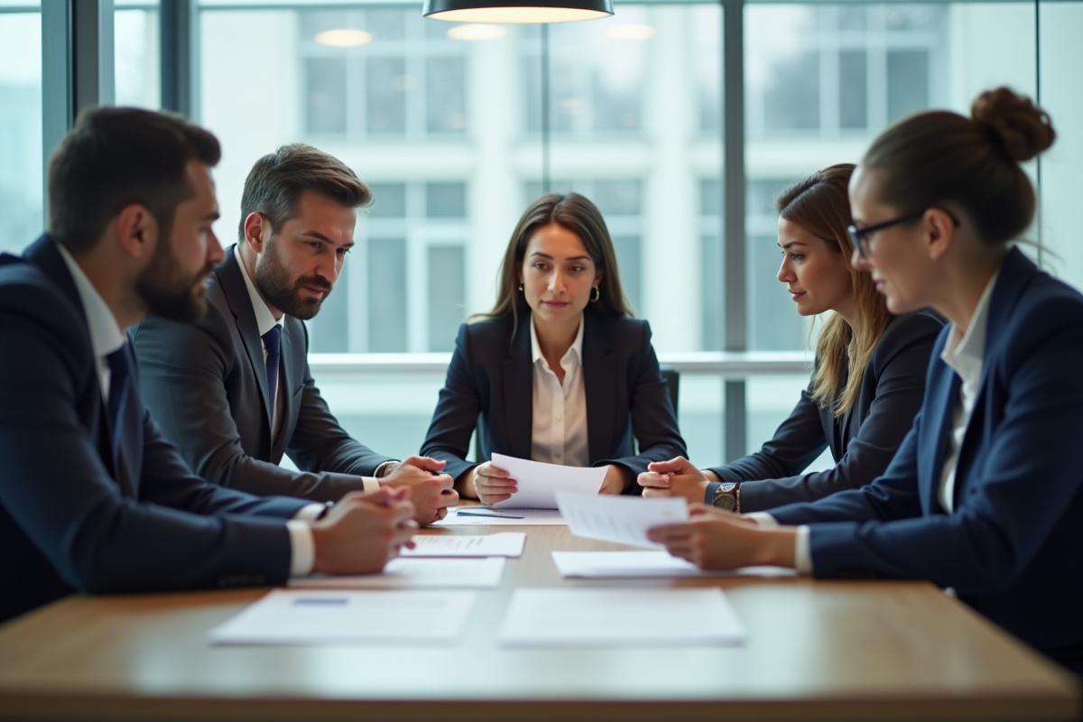 Groupe de professionnels en réunion pour le recrutement