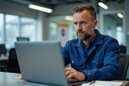 Technicien automobile en bureau moderne et organisé