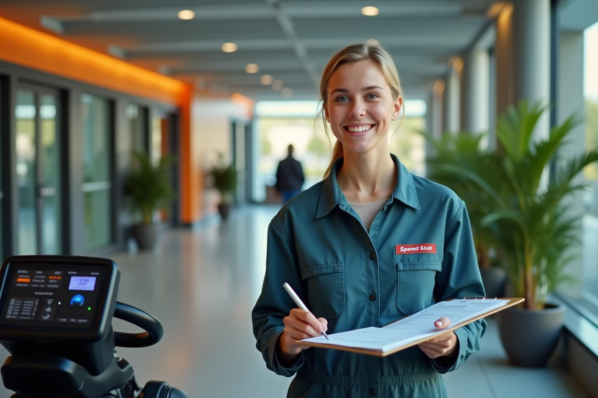 Technicienne inspectant le panneau de contrôle d