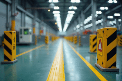 Zone de securite industrielle avec panneaux reglamentaires